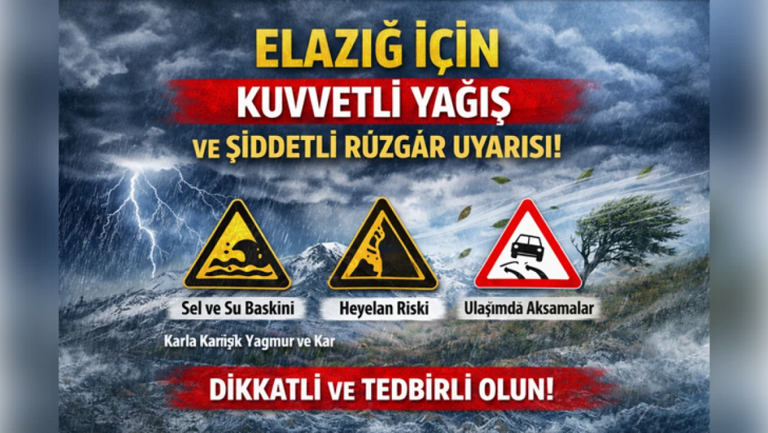 Elazığ İçin Kuvvetli Yağış ve Rüzgâr Uyarısı