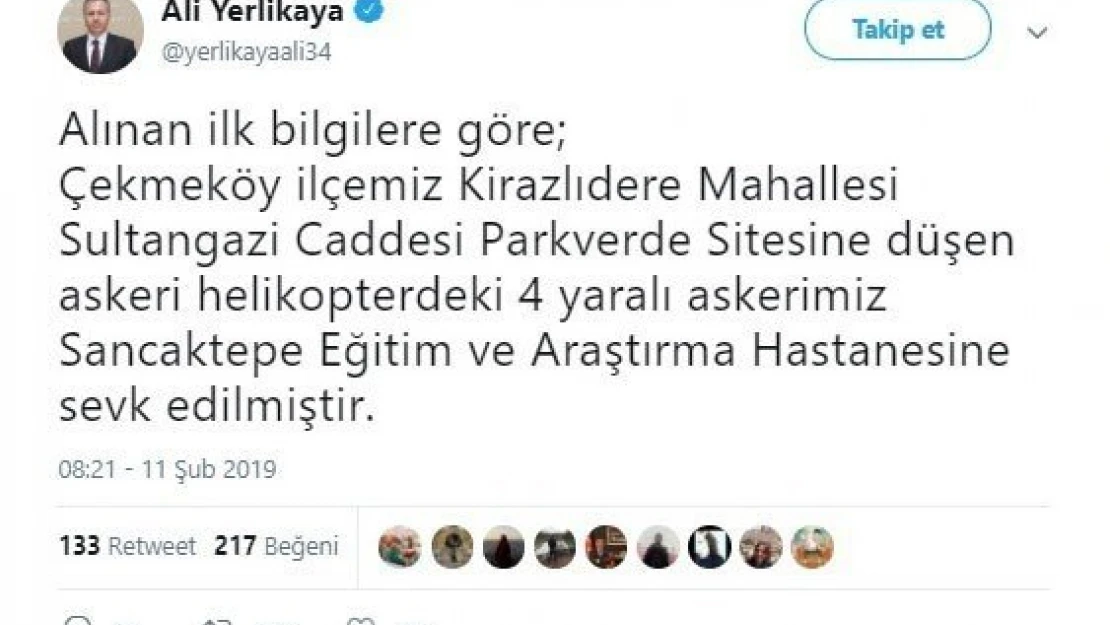 Çekmeköy'de Askeri Helikopter Düştü, 1 Askerimiz Şehit Oldu