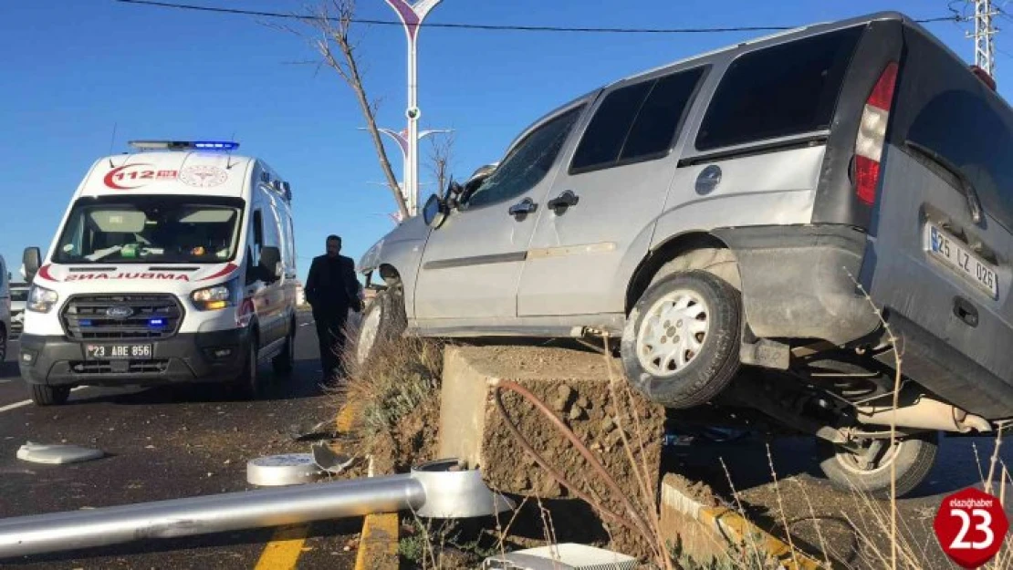 Ağaca ve aydınlatma direğine çarpan hafif ticari araç asılı kaldı: 1 yaralı