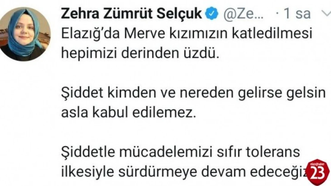 Bakan Zehra Zümrüt Selçuk:'Şiddet kimden ve nereden gelirse gelsin asla kabul edilemez'