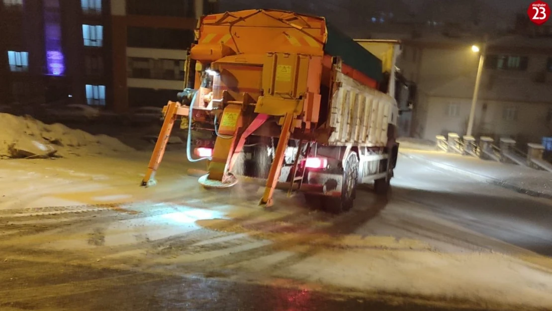 Elazığ'da buzlanmaya karşı tuzlama çalışması