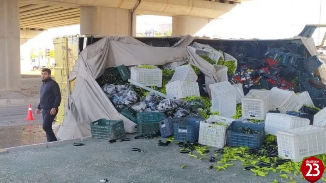 Elazığ'da sebze yüklü kamyon devrildi: 3 yaralı