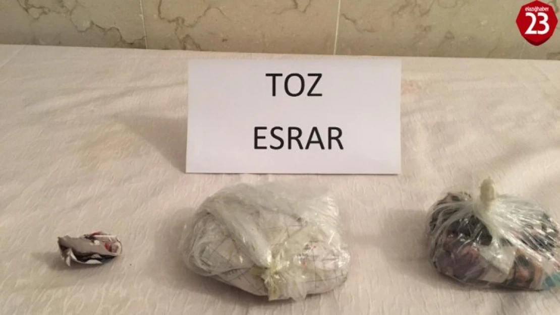 Elazığ'da şüphelinin aracından yarım kilo toz esrar çıktı