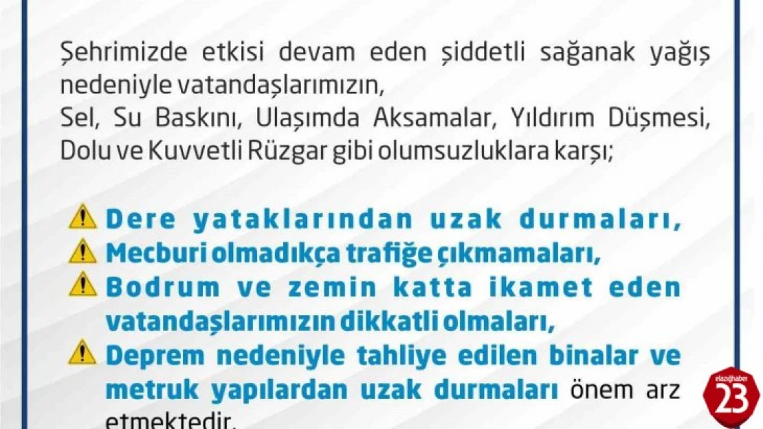 Elazığ Valiliği vatandaşları uyardı