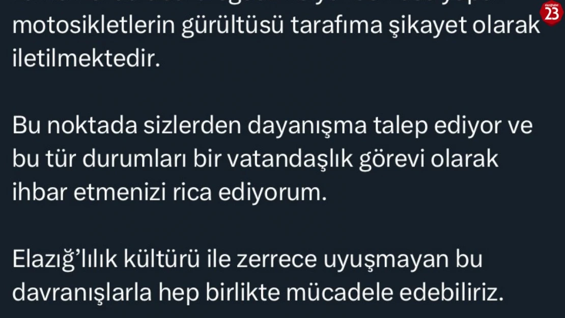 Elazığ Valisi Hatipoğlu'ndan vatandaşlara çağrı