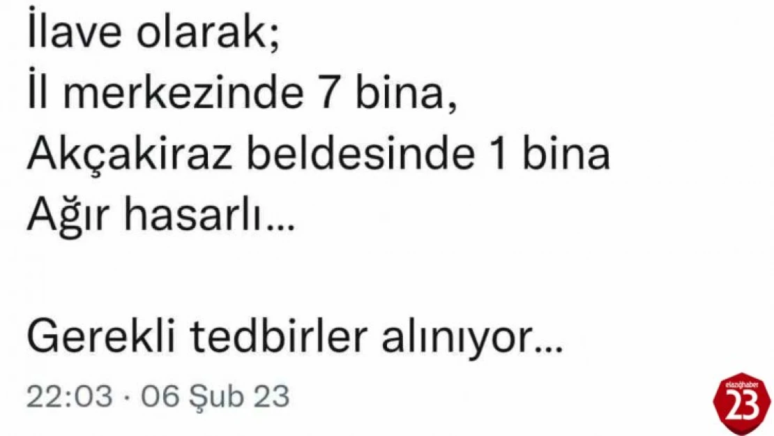 Elazığ Valisi Toraman, '8 bina ağır hasarlı'