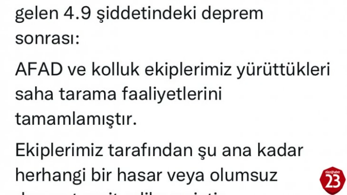 Elazığ Valisi Toraman, 'Saha tarama faaliyetlerini tamamlamıştır'