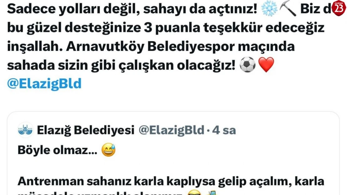 Elazığspor ve belediye arasındaki kar mizahı sosyal medyada ilgi gördü