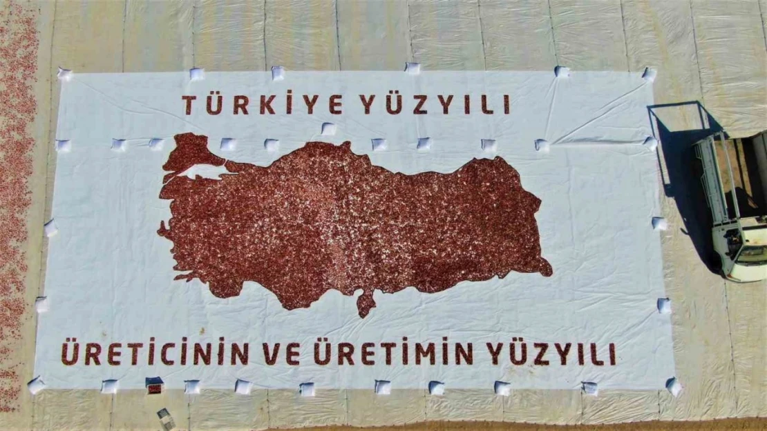 Kurutmalık domateslerle Türkiye haritası oluşturulup 'Türkiye Yüzyılı' yazıldı