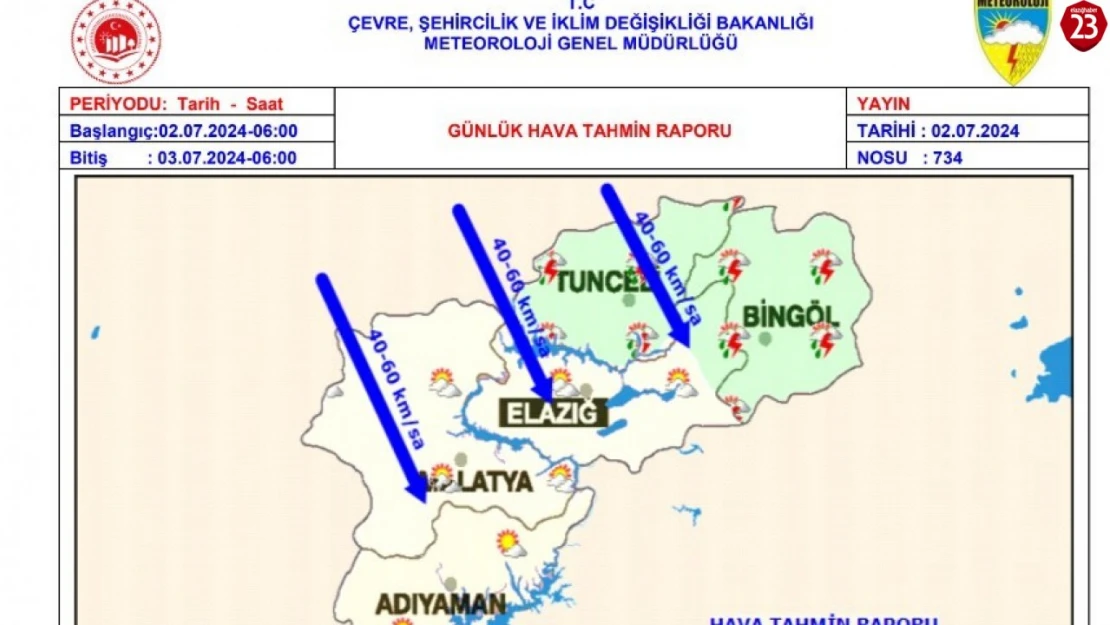 Elazığ'a kuvvetli rüzgar uyarısı