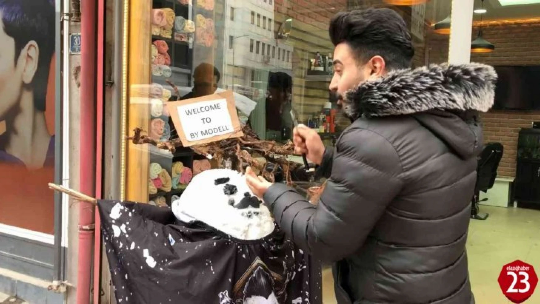 Berber müşteri bulamayınca kardan adamı tıraş etti