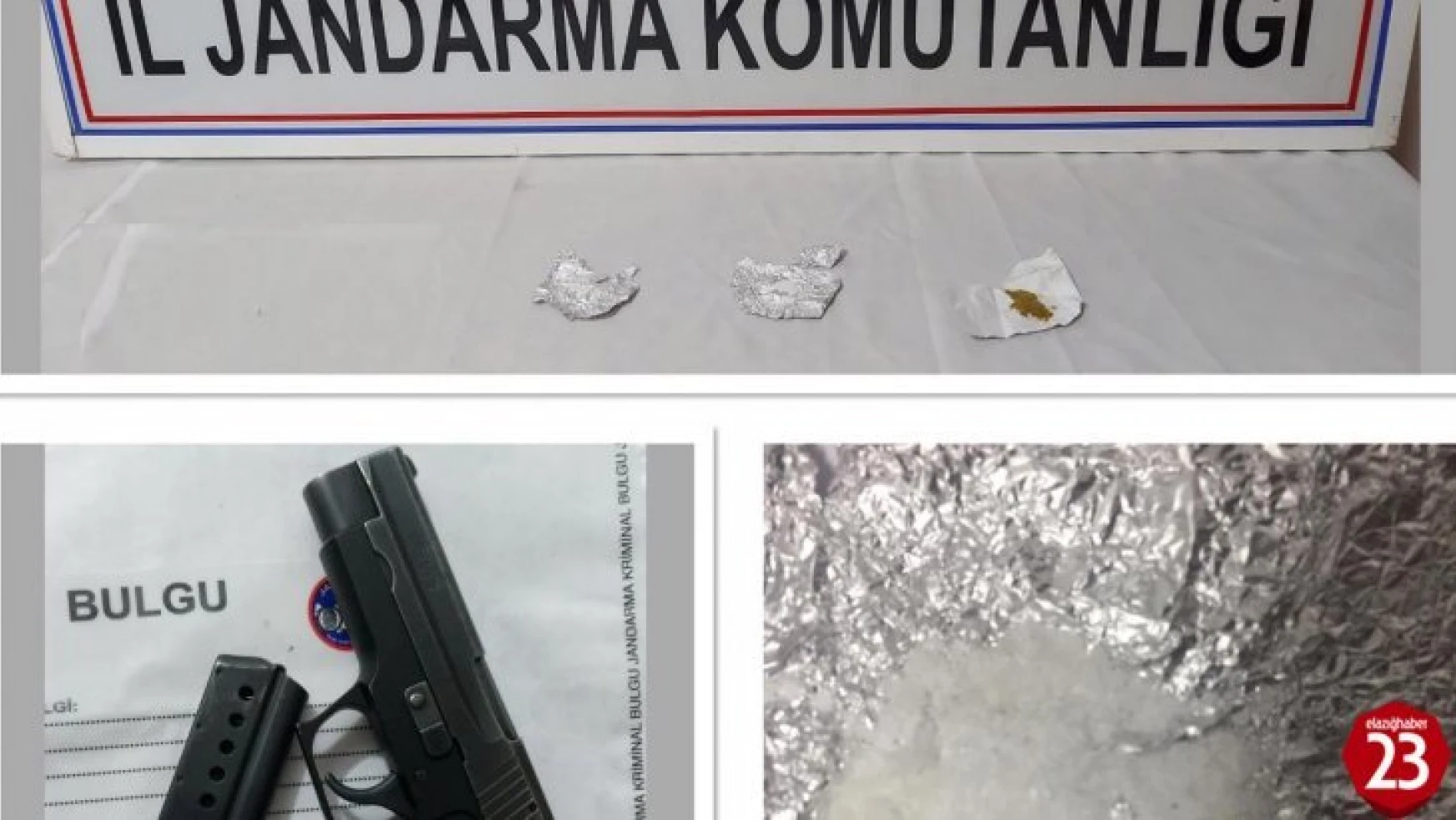 Jandarma Sivrice'de Yol Kontrolü Yaparken Uyuşturucu Madde ve Silah Ele Geçirdi