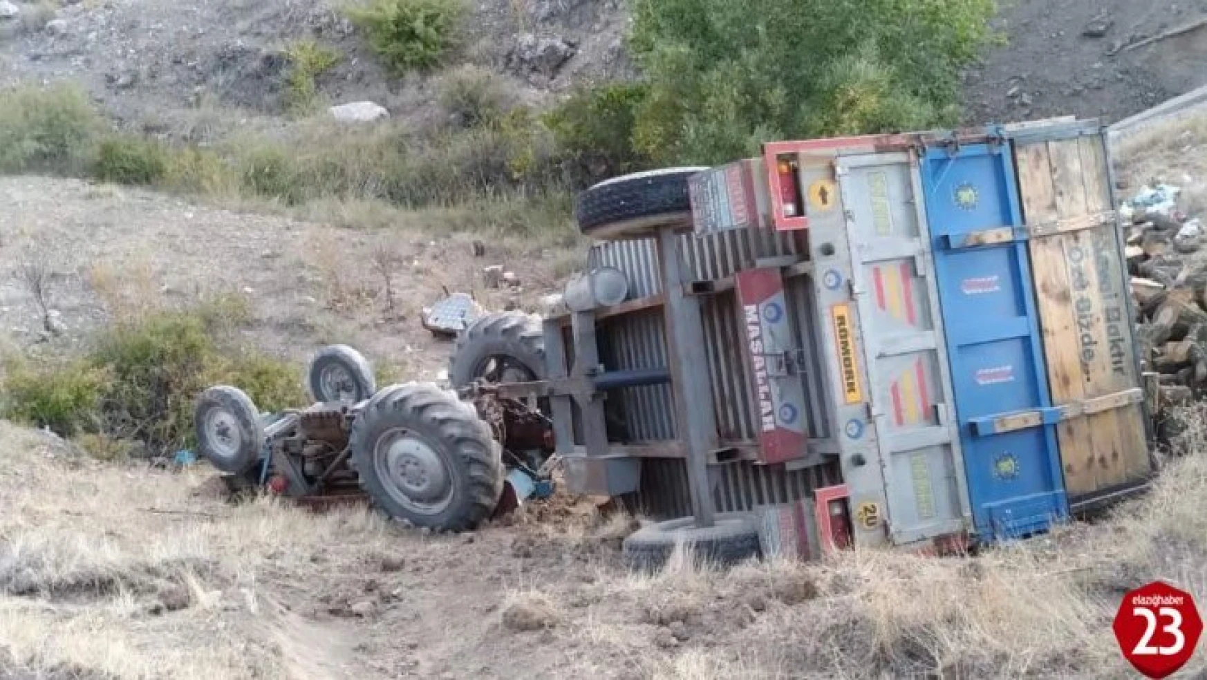 Baskil'de Traktör Uçuruma Yuvarlandı, Sürücü Atlayarak Kurtuldu