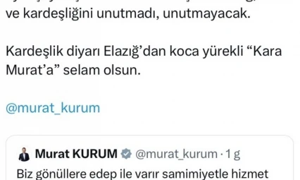 Başkan Şerifoğulları'ndan Murat Kurum'a: 'Elazığ'dan koca yürekli Kara Murat'a selam olsun'