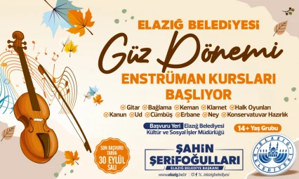 Elazığ Belediyesi Güz Dönemi Enstrüman Kursları İçin Kayıtlar Başladı