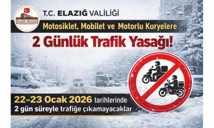 Elazığ'da Kar Tedbiri: Motosiklet ve Kuryelere 2 Gün Trafik Yasağı