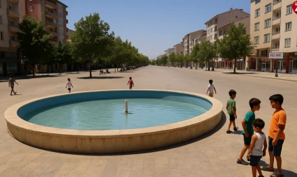 Elazığ'da Sıcaklardan Bunalan Çocuklar Süs Havuzuna Girdi