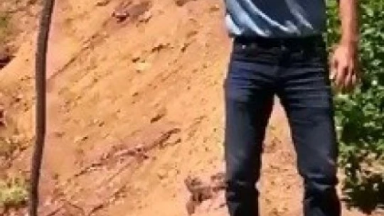 Dağda bulduğu 3 metrelik yılanı önce sevdi, sonra tekrar doğaya bıraktı