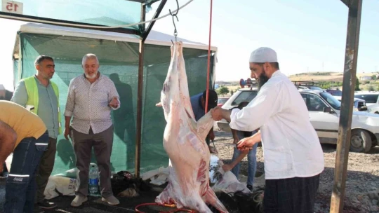 Elazığ'da bayram namazından çıkan vatandaşlar, kurbanlarını kesti