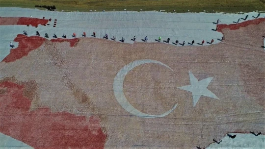 Kurutmalık domateslerle hem Elazığ haritası, hemde ay-yıldız oluşturuldu