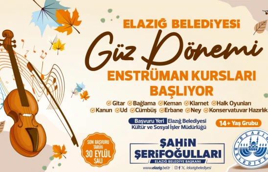 Elazığ Belediyesi Güz Dönemi Enstrüman Kursları İçin Kayıtlar Başladı