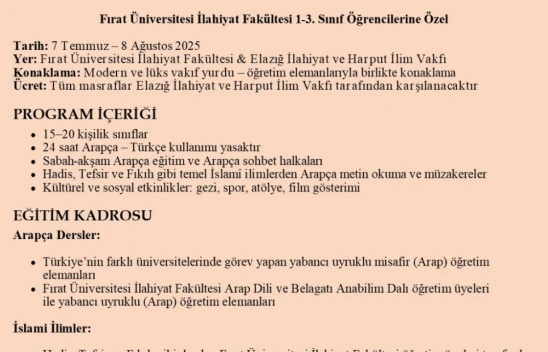 Elazığ'da Arapça Yaz Kampı Başlıyor: Başvurular Alınmaya Başlandı