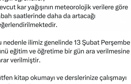 Elazığ'da eğitime 1 gün ara verildi