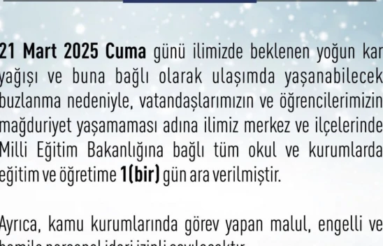 Elazığ'da eğitime 1 gün ara