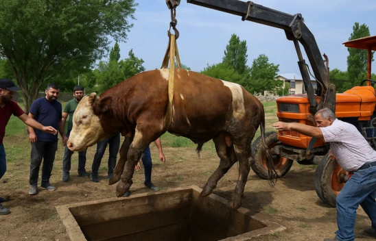 Elazığ'da Kaçan Kurbanlık Boğa Foseptik Çukuruna Düştü: Vinçle Kurtarıldı