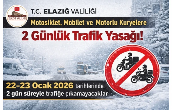 Elazığ'da Kar Tedbiri: Motosiklet ve Kuryelere 2 Gün Trafik Yasağı