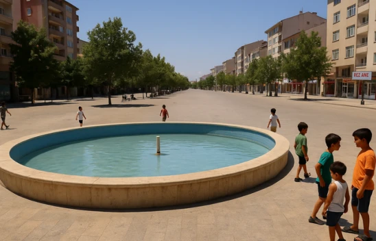 Elazığ'da Sıcaklardan Bunalan Çocuklar Süs Havuzuna Girdi
