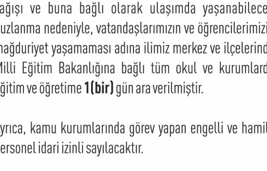 Elazığ'ın ilçelerinde de eğitime bir gün ara verildi