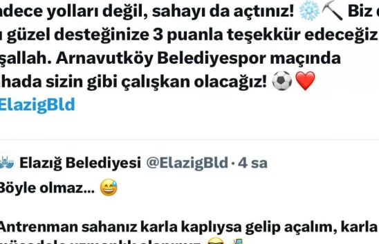 Elazığspor ve belediye arasındaki kar mizahı sosyal medyada ilgi gördü
