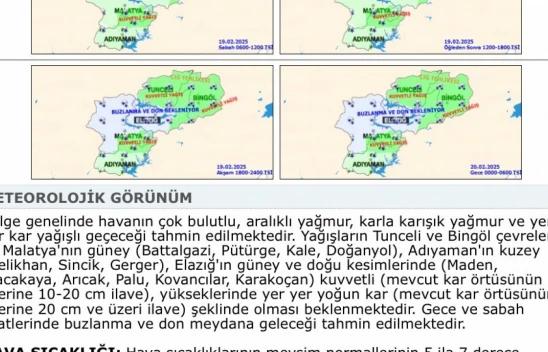 Tunceli, Bingöl, Malatya, Adıyaman ve Elazığ İçin Kuvvetli Kar Yağışı Uyarısı!