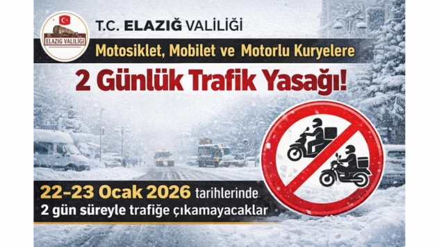 Elazığ'da Kar Tedbiri: Motosiklet ve Kuryelere 2 Gün Trafik Yasağı
