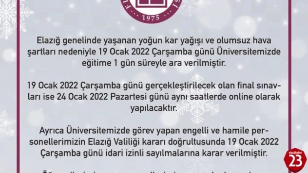 Fırat Üniversitesinde eğitime kar tatili