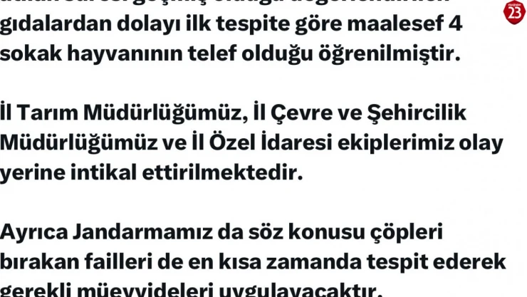 Elazığ'da sokak hayvanlarına zarar verilmesi üzerine Vali Hatipoğlu'ndan açıklama