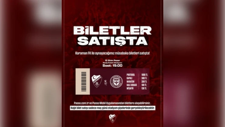 Seza Çimento Elazığspor - Karaman FK Maçının Biletleri Satışa Çıktı