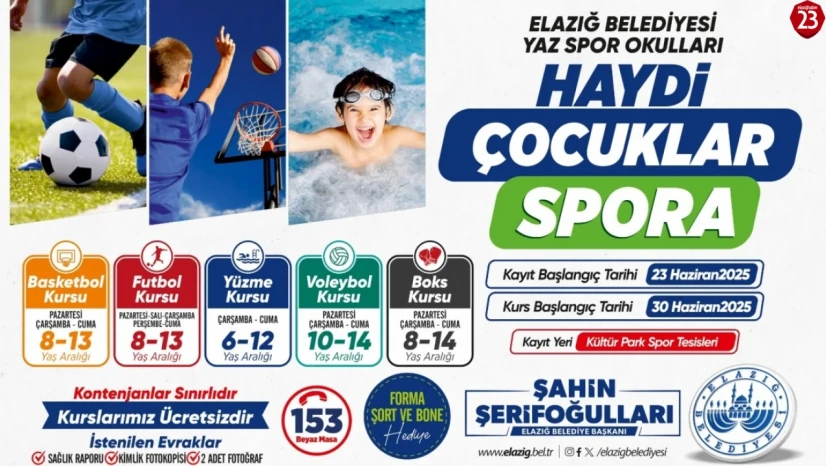 Elazığ Belediyesi'nden Çocuklara Yaz Hediyesi: Ücretsiz Spor Kursları Başlıyor