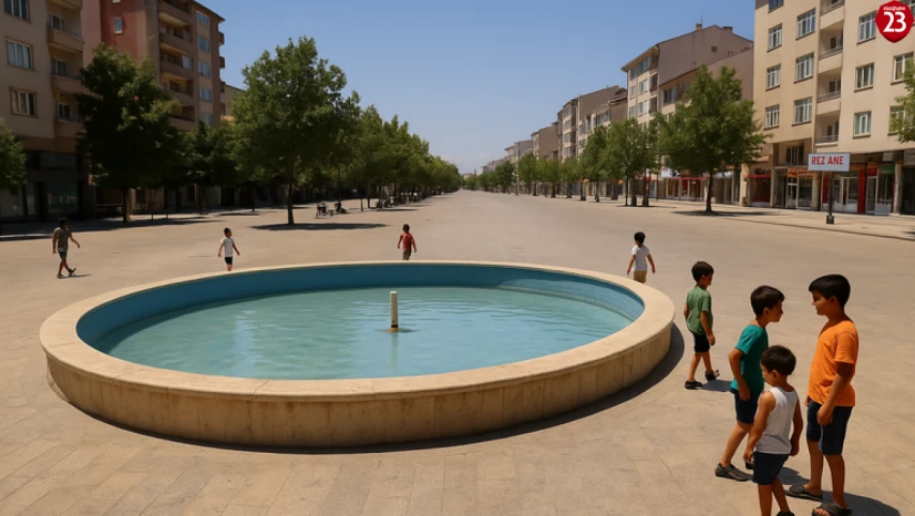 Elazığ'da Sıcaklardan Bunalan Çocuklar Süs Havuzuna Girdi