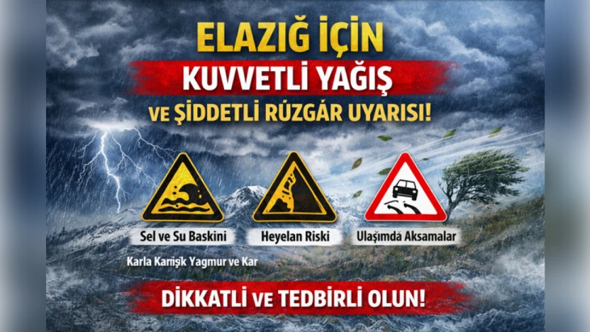 Elazığ İçin Kuvvetli Yağış ve Rüzgâr Uyarısı